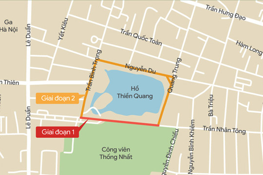 Không gian phố đi bộ khu vực hồ Thiền Quang tổ chức thành 2 giai đoạn