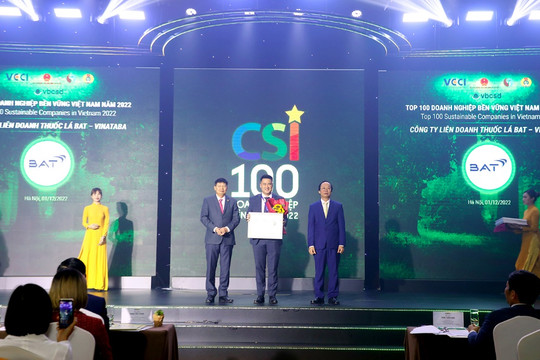 BAT Việt Nam tiếp tục được vinh danh trong ''Top 100 doanh nghiệp bền vững Việt Nam'' năm 2022