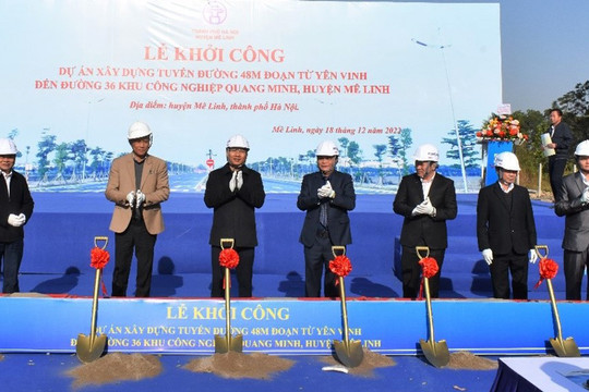 Mê Linh khởi công tuyến đường 48m đoạn từ Yên Vinh đến đường 36 Khu công nghiệp Quang Minh