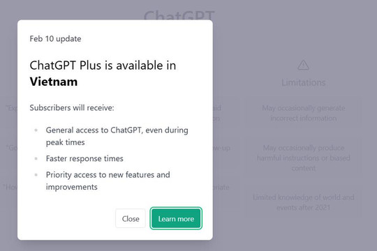 ChatGPT Plus có mặt tại Việt Nam nhưng chưa nhận thanh toán nội địa