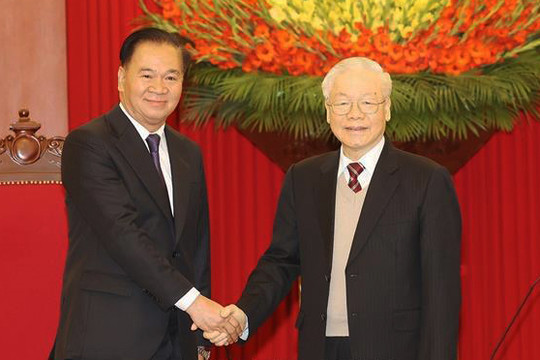 Tổng Bí thư Nguyễn Phú Trọng tiếp Đoàn đại biểu cấp cao Văn phòng Trung ương Đảng Nhân dân Cách mạng Lào