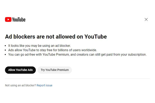 YouTube sẽ không cho xem video nếu người dùng sử dụng công cụ chặn quảng cáo