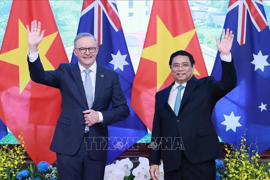 Thủ tướng Phạm Minh Chính và Thủ tướng Australia gặp gỡ báo chí thông báo kết quả hội đàm