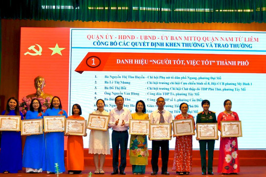 Quận Nam Từ Liêm: 20 cá nhân được công nhận danh hiệu "Người tốt, việc tốt" cấp thành phố