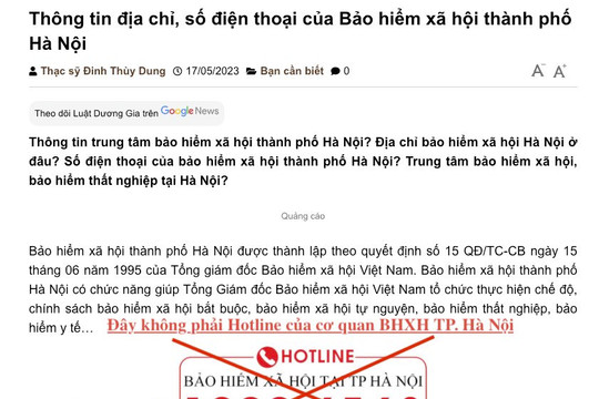 Mạo danh số điện thoại đường dây nóng của Bảo hiểm xã hội Hà Nội để thu cước phí
