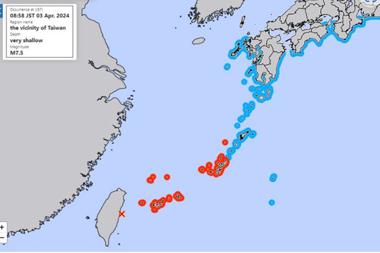 Động đất mạnh 7,5 độ richter ảnh hưởng tới Đài Loan (Trung Quốc), Nhật Bản
