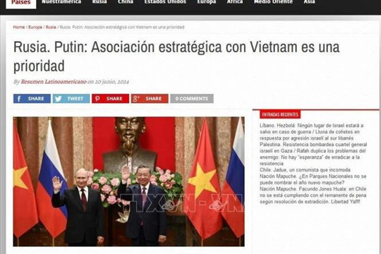 Truyền thông Argentina đưa tin đậm nét về chuyến thăm của Tổng thống Nga đến Việt Nam