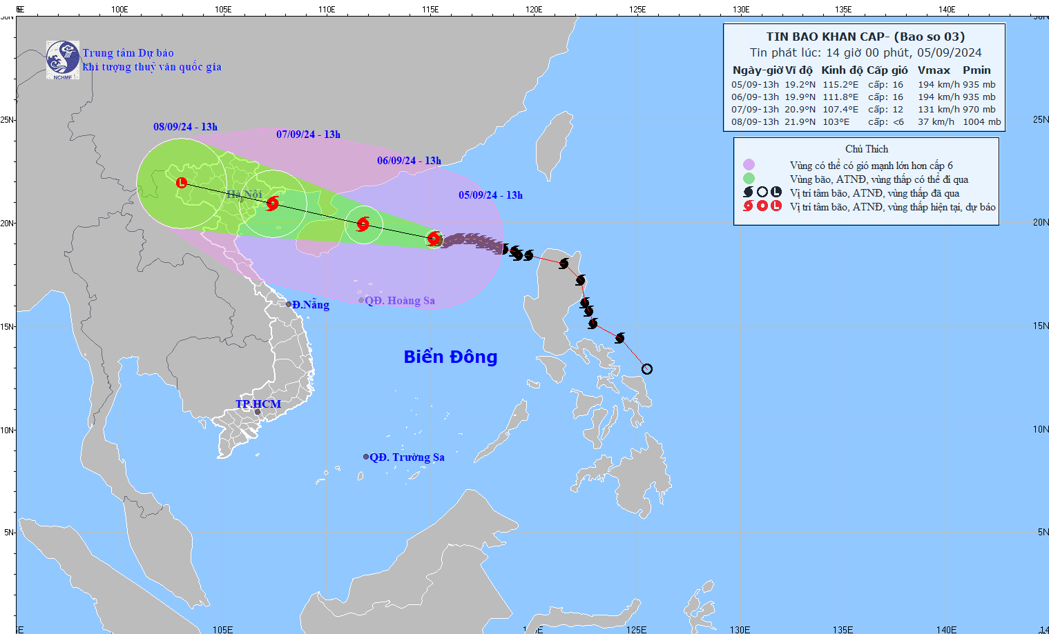 Siêu bão số 3 mạnh cấp 16, giật cấp 17, cách Quảng Ninh 510km