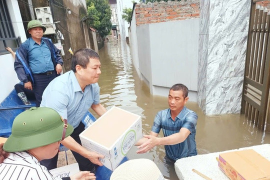 Mê Linh: Các hội, đoàn thể hỗ trợ nhu yếu phẩm cho người dân vùng lụt