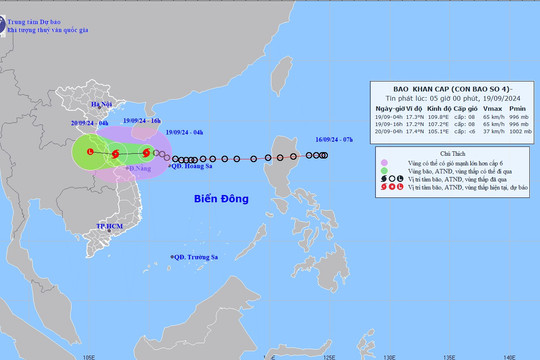 Áp thấp nhiệt đới mạnh thành bão số 4, mạnh cấp 8, cách Đà Nẵng 173km