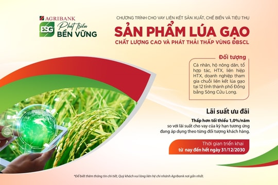 Agribank triển khai cho vay liên kết sản xuất, chế biến, tiêu thụ sản phẩm lúa gạo chất lượng cao và phát thải thấp vùng Đồng bằng sông Cửu Long