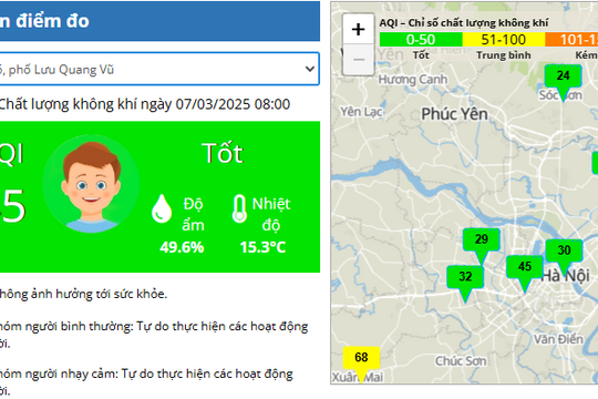 Hà Nội có 9/10 khu vực chất lượng không khí ở ngưỡng tốt