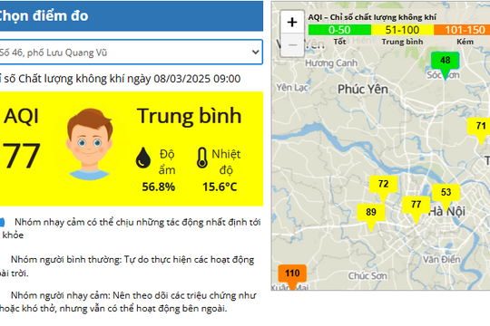 Hôm nay, chất lượng không khí tại Hà Nội diễn biến ở 3 cấp độ