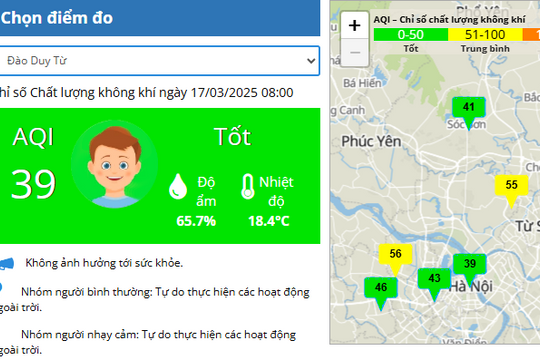 Hà Nội: Chất lượng không khí duy trì ở ngưỡng tốt và trung bình