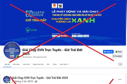 Cảnh giác với fanpage giả mạo EVN, lợi dụng chiến dịch Giờ Trái đất 2025