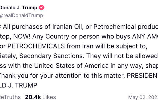 Tổng thống Mỹ Donald Trump công bố các lệnh trừng phạt toàn diện đối với Iran