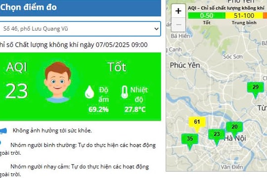 Không khí ở Hà Nội duy trì ở ngưỡng tốt