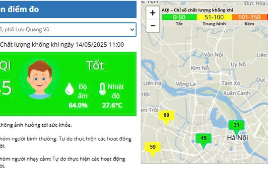 Chất lượng không khí trên địa bàn Hà Nội duy trì ở cấp độ 1 và 2