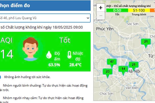 Chất lượng không khí tốt bao phủ khắp Hà Nội