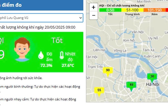 Chất lượng không khí tại Hà Nội dao động quanh ngưỡng 30-90