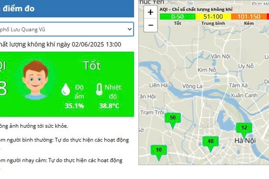 Đầu tháng 6, chất lượng không khí cải thiện ở ngưỡng tốt