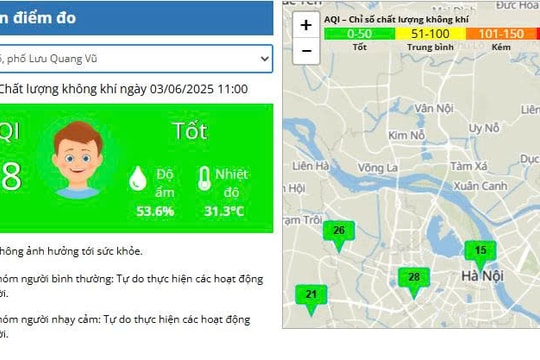 Chất lượng không khí giảm sâu, 100% khu vực ở ngưỡng tốt