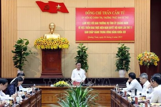 Thường trực Ban Bí thư Trần Cẩm Tú làm việc với Ban Thường vụ Tỉnh ủy Quảng Nam