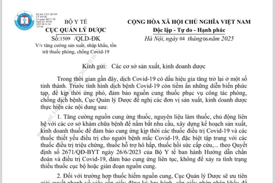 Cục Quản lý Dược yêu cầu tăng cường sản xuất, nhập khẩu, tồn trữ thuốc phòng, chống Covid-19