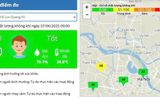 Chất lượng không khí tại Hà Nội chủ yếu ở ngưỡng tốt