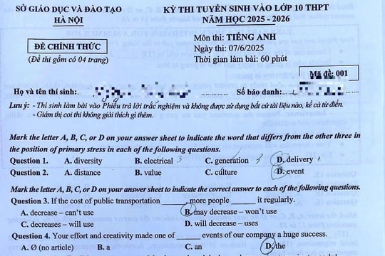 Hà Nội có 1 thí sinh vi phạm quy chế thi ở môn ngoại ngữ