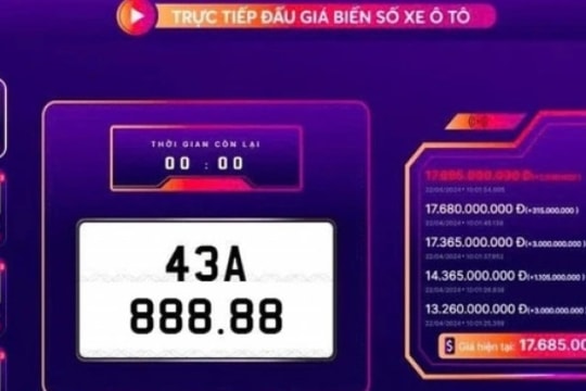 Đấu giá lại biển số 43A-888.88 với giá khởi điểm 500 triệu đồng