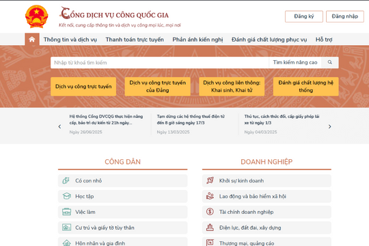 Triển khai Cổng Dịch vụ công quốc gia trở thành điểm “một cửa số” tập trung, duy nhất từ 18h 27/6/2025