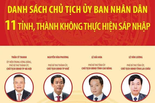 Danh sách Chủ tịch UBND 11 tỉnh, thành phố không thực hiện sáp nhập