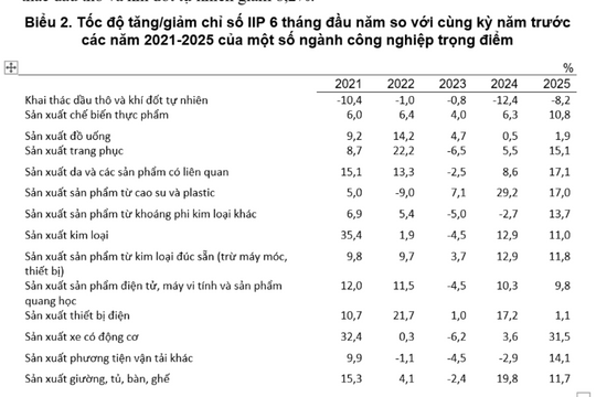 Chỉ số sản xuất công nghiệp 6 tháng tăng cao nhất cùng kỳ từ năm 2020 đến nay