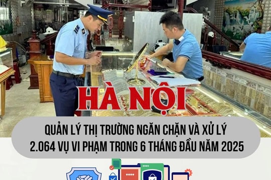 Infographic - Quản lý thị trường Hà Nội xử lý 2.064 vụ vi phạm trong 6 tháng đầu năm 2025