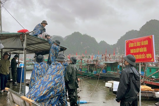Hải quân tham gia giúp dân phòng chống bão Wipha tại Quảng Ninh