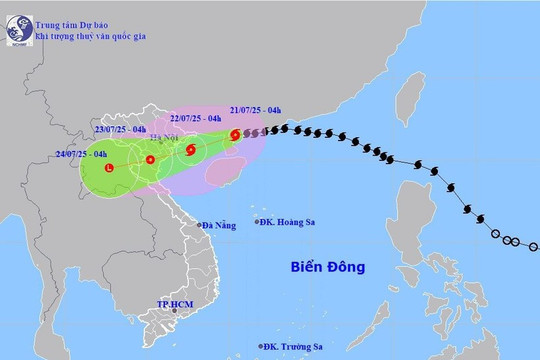 Bão di chuyển theo hướng Tây Tây Nam, cách Quảng Ninh-Hải Phòng khoảng 275km