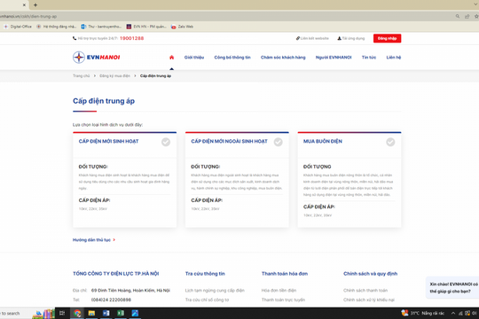 Hà Nội: Dễ dàng thực hiện dịch vụ cấp điện trung áp cho khách hàng qua nền tảng Internet