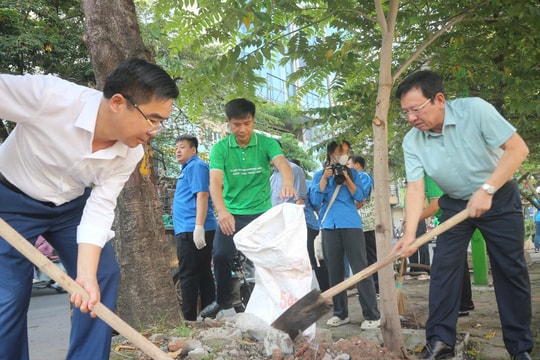 Phường Khương Đình làm sạch mặt nước và hai bên bờ sông Tô Lịch