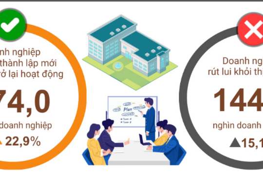 Bình quân 1 tháng có 24,9 nghìn doanh nghiệp thành lập mới, trở lại hoạt động