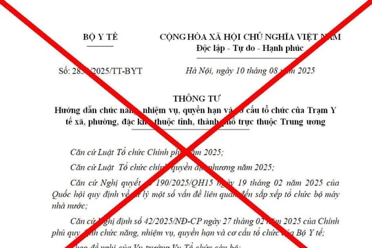 Bộ Y tế cảnh báo về văn bản giả mạo liên quan chức năng, nhiệm vụ của trạm y tế xã, phường
