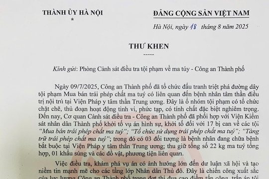 Đồng chí Bí thư Thành uỷ Hà Nội gửi thư khen Công an TP