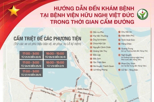 Hướng dẫn đến khám bệnh tại Bệnh viện Hữu nghị Việt Đức trong thời gian cấm đường phục vụ lễ kỷ niệm