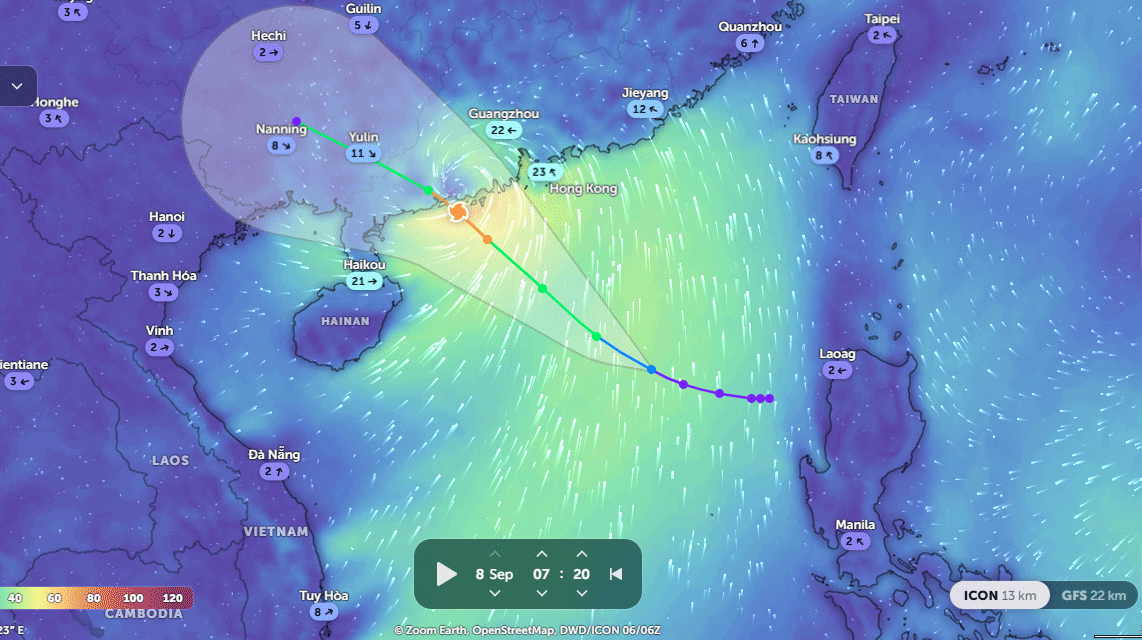 Video hướng đi cơn bão số 7 trên biển Đông