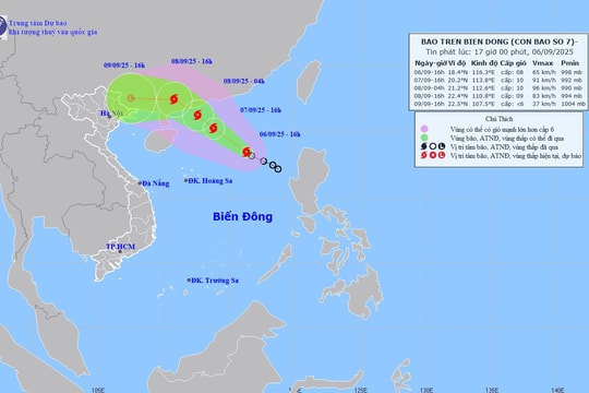Bão số 7 giật cấp 12 hướng vào miền Bắc