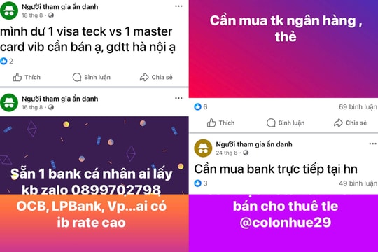 Thuê, mua bán tài khoản ngân hàng trên mạng xã hội: "Cái bẫy" khó lường