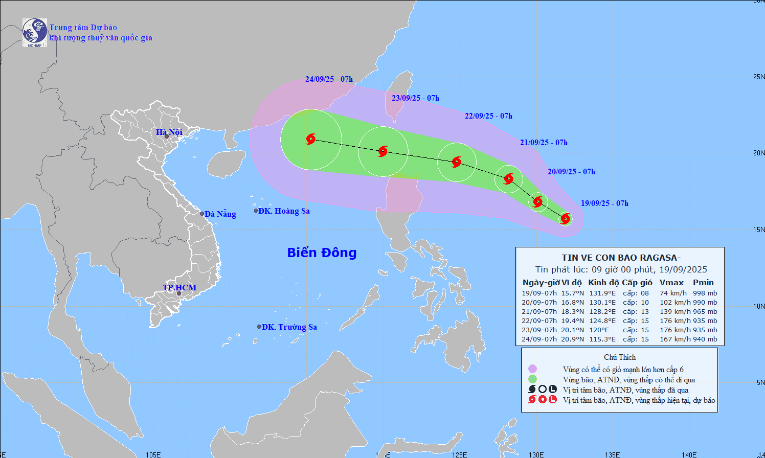 Bão Ragasa mạnh cấp 14-16, giật cấp 17 hướng vào Biển Đông