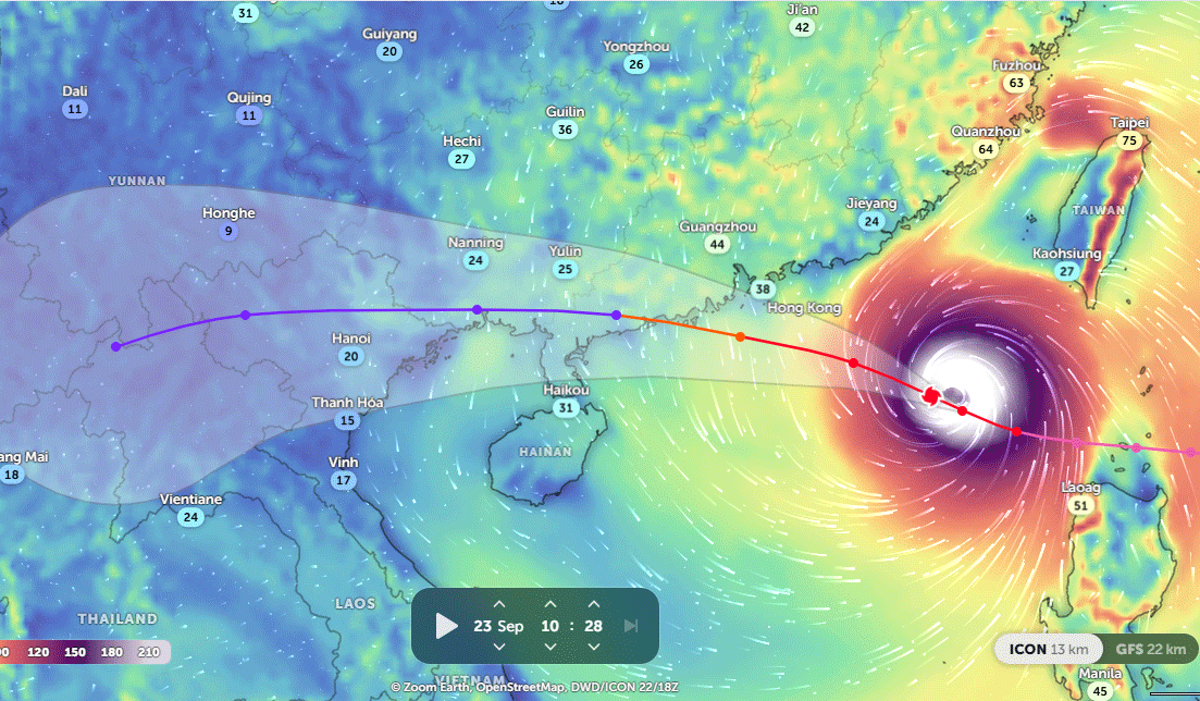 Video: Hướng đi siêu bão Ragasa lúc 9h ngày 23-9