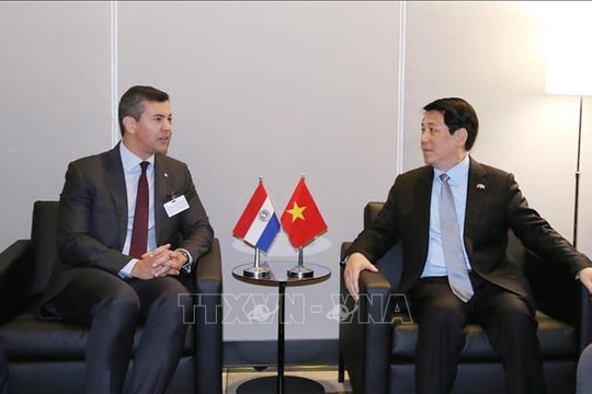 Chủ tịch nước Lương Cường gặp Tổng thống Paraguay Santiago Peña Palacios