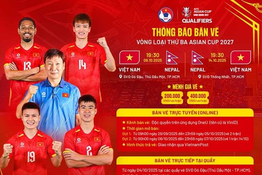 Giá vé xem trận đội tuyển Việt Nam gặp Nepal cao nhất 400.000 đồng/vé